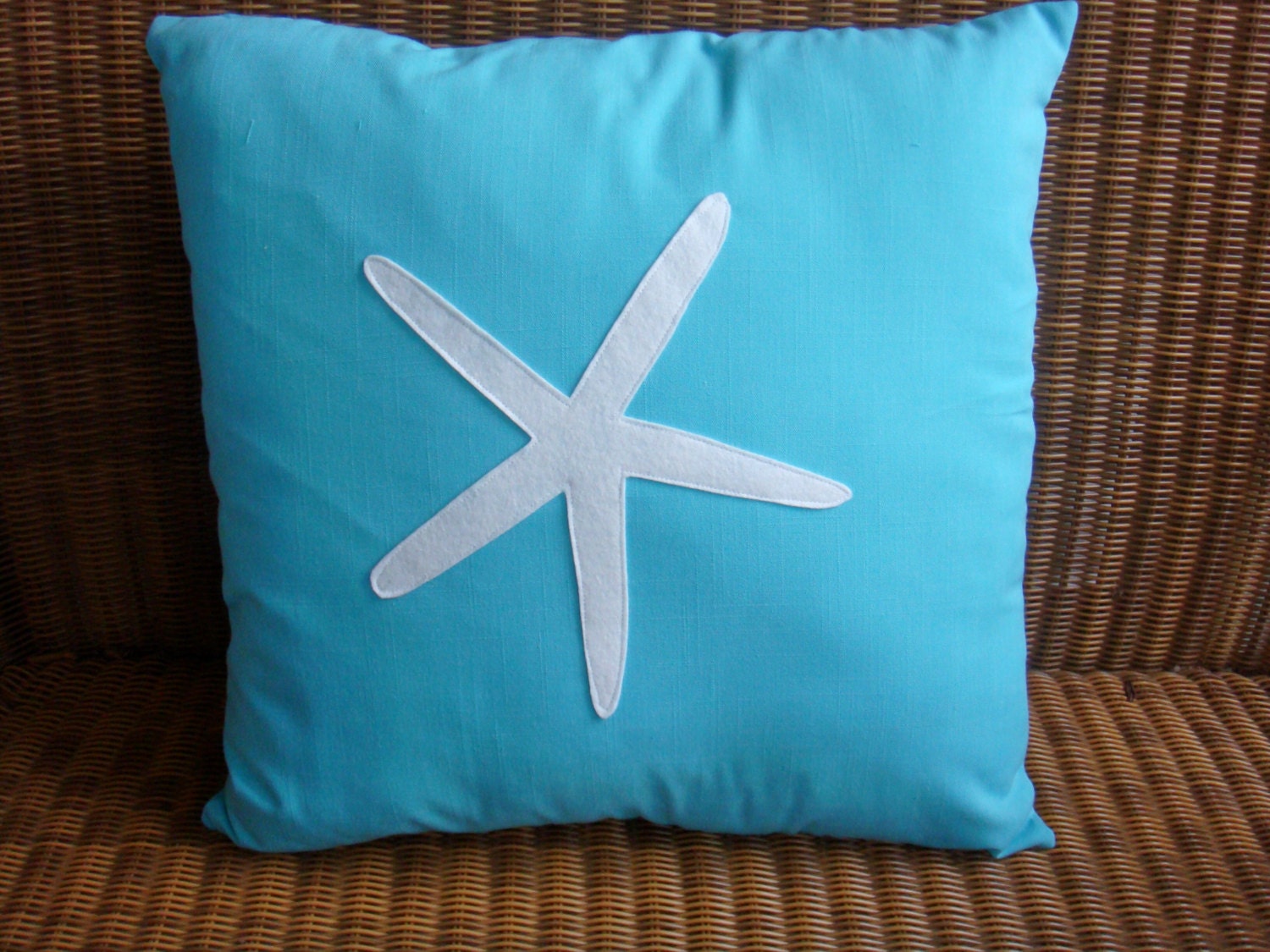 White Starfish on Turquoise  Cotton Decorative  Beach Throw Pillow COVER
