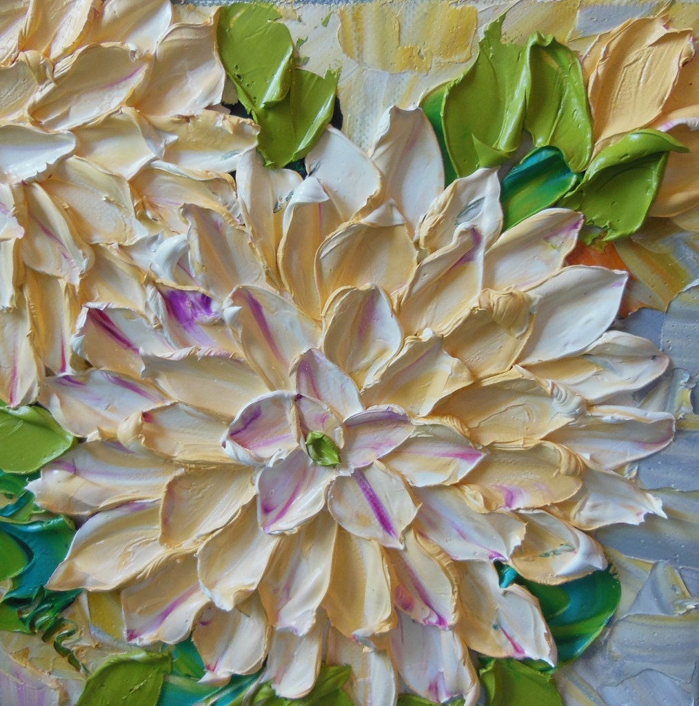 Still life Oil Painting Original Impasto Creamy Dahlias Art