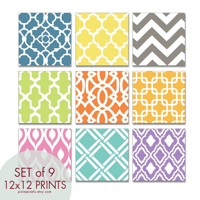 Modern Patterns (Series B) -Set of 9 - 12x12 Prints - Featured in Assorted Colors (CUSTOMIZABLE Colors)
