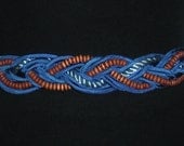 Vintage Blue Elastic Wooden Beads Cinch Braided Cord Belt M/L