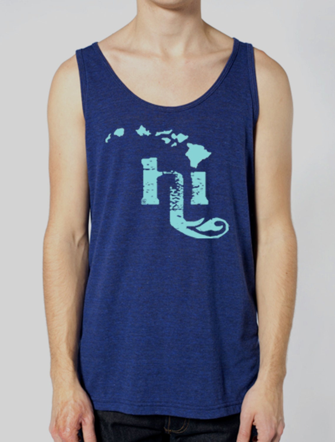 HI Hawaiian Islands by Chill Clothing on Indigo Heather American Apparel Tank