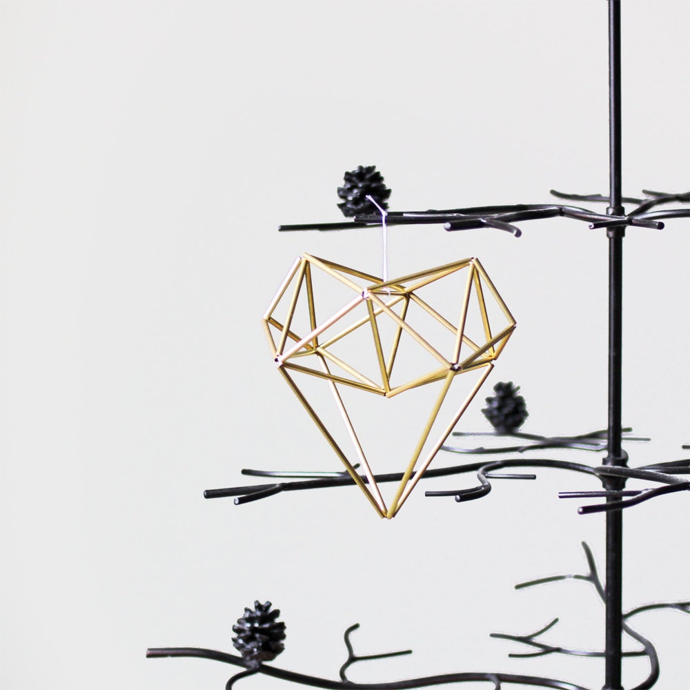 RESERVED // Brass Heart Himmeli Ornament / Modern Hanging Mobile / Geometric Sculpture
