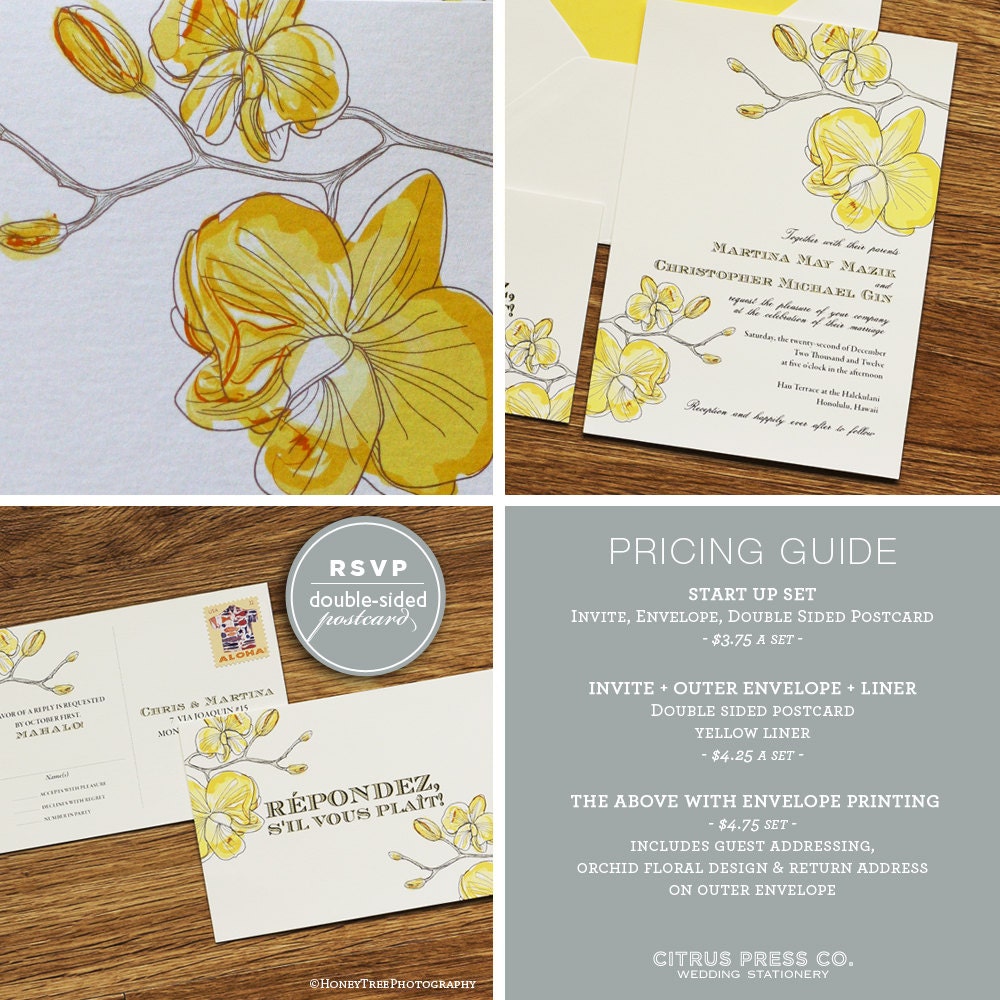 Orchid Yellow Watercolor Wedding Invitation Postcard OR DIY PDF Printable