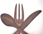 Utensils Fork Spoon Knife - Wood - Black Walnut - Hand Shaped No 34