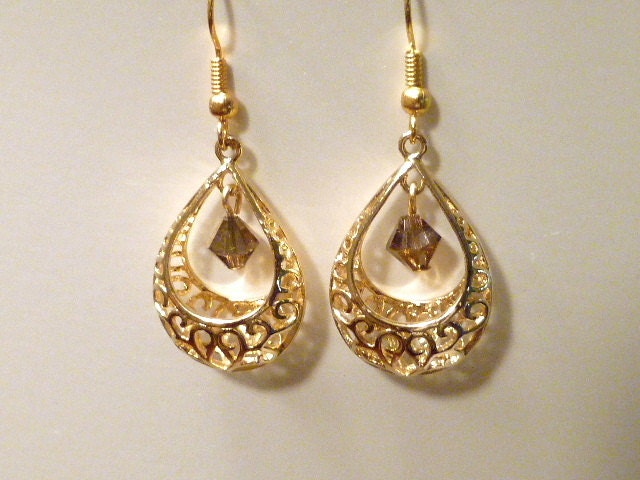 Teardrop Crystal and Gold Plated Earrings
