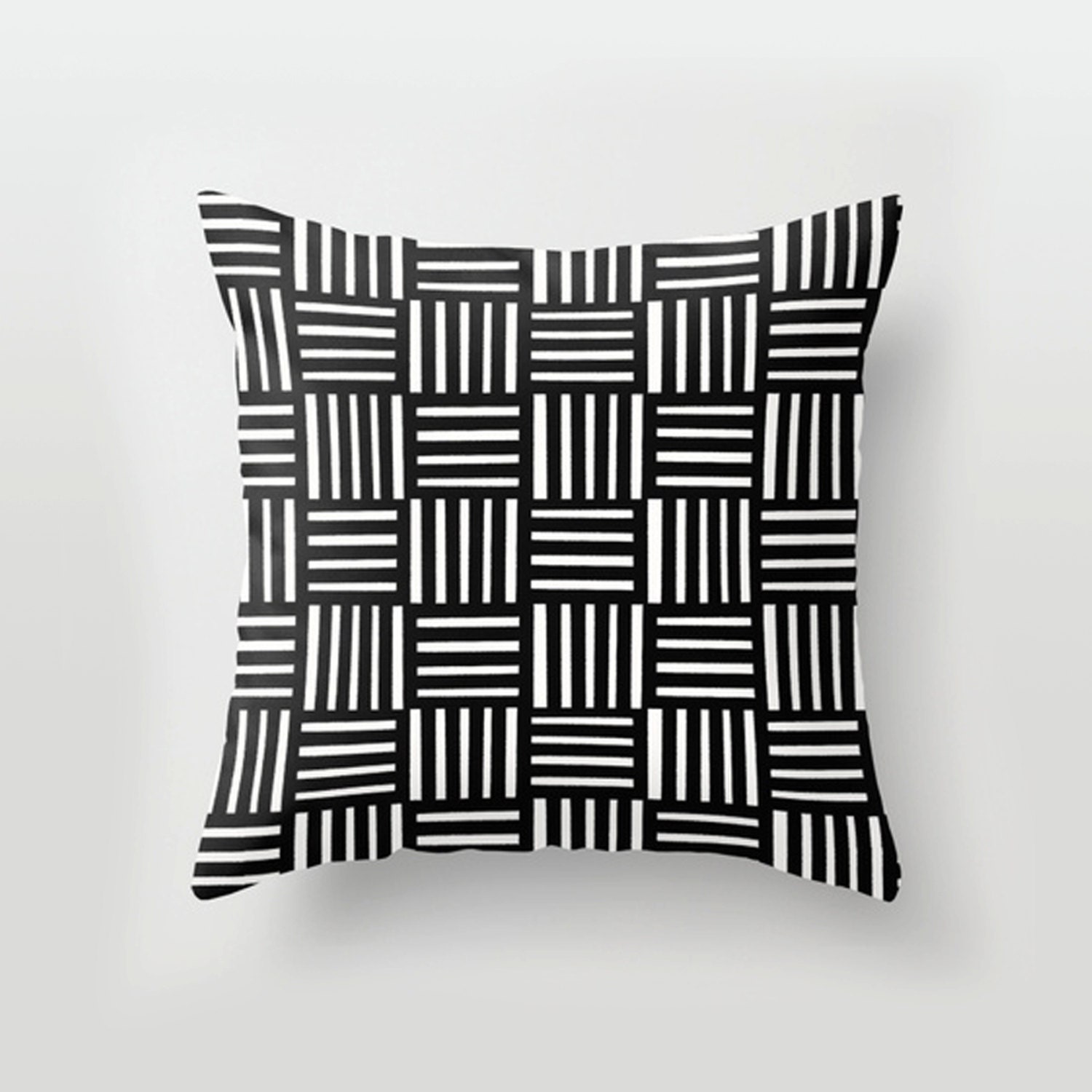 Primitive Tribal Basket Weabe Black and White Pillow Cover 16X16 Hidden Zipper