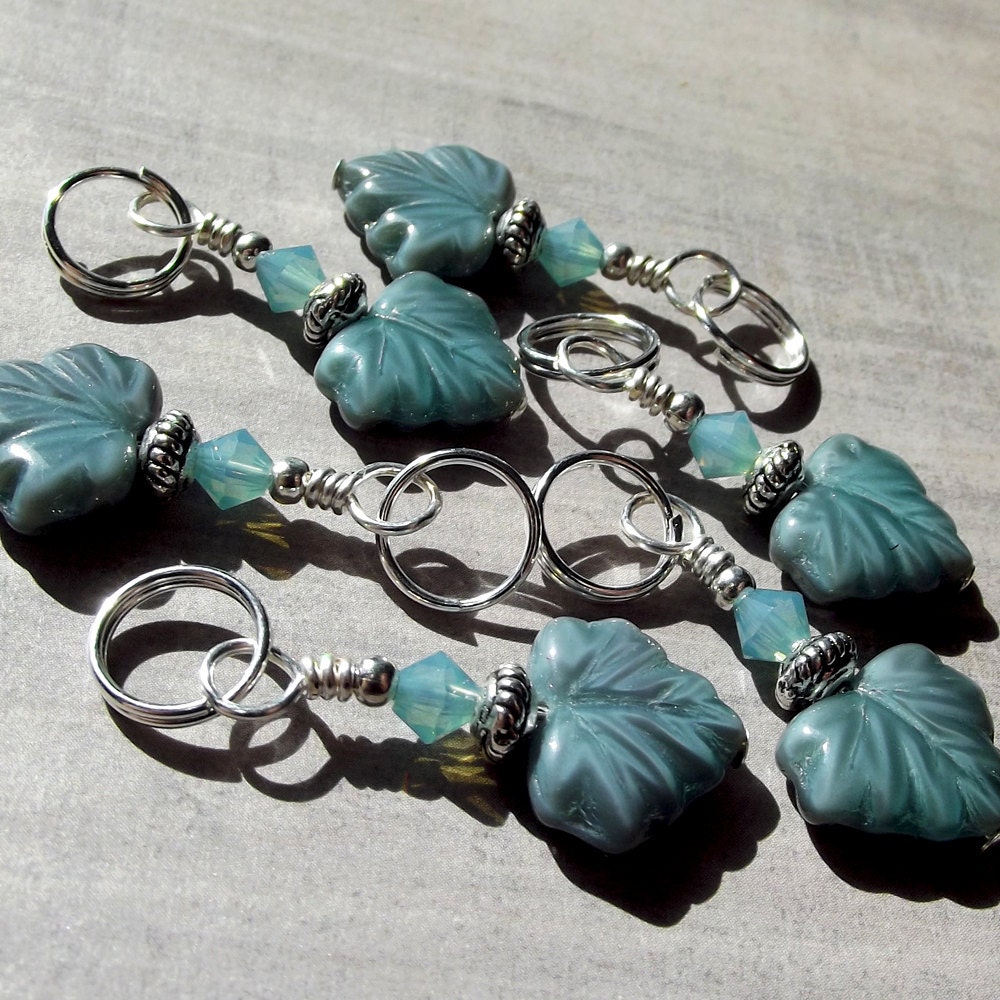 Stitch Markers, Crafting Embellishments -Turquoise Leaves -Set of 6