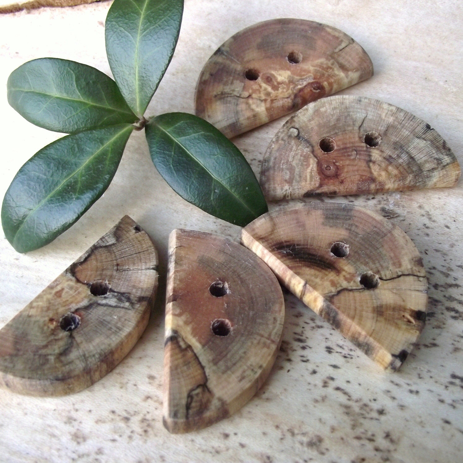 Wood Tree Branch Buttons - 5 Dogwood Half Circle Wooden Toggle Buttons - 1 7/8 x 1 inch, For Fiber Artists, Journals, Purses
