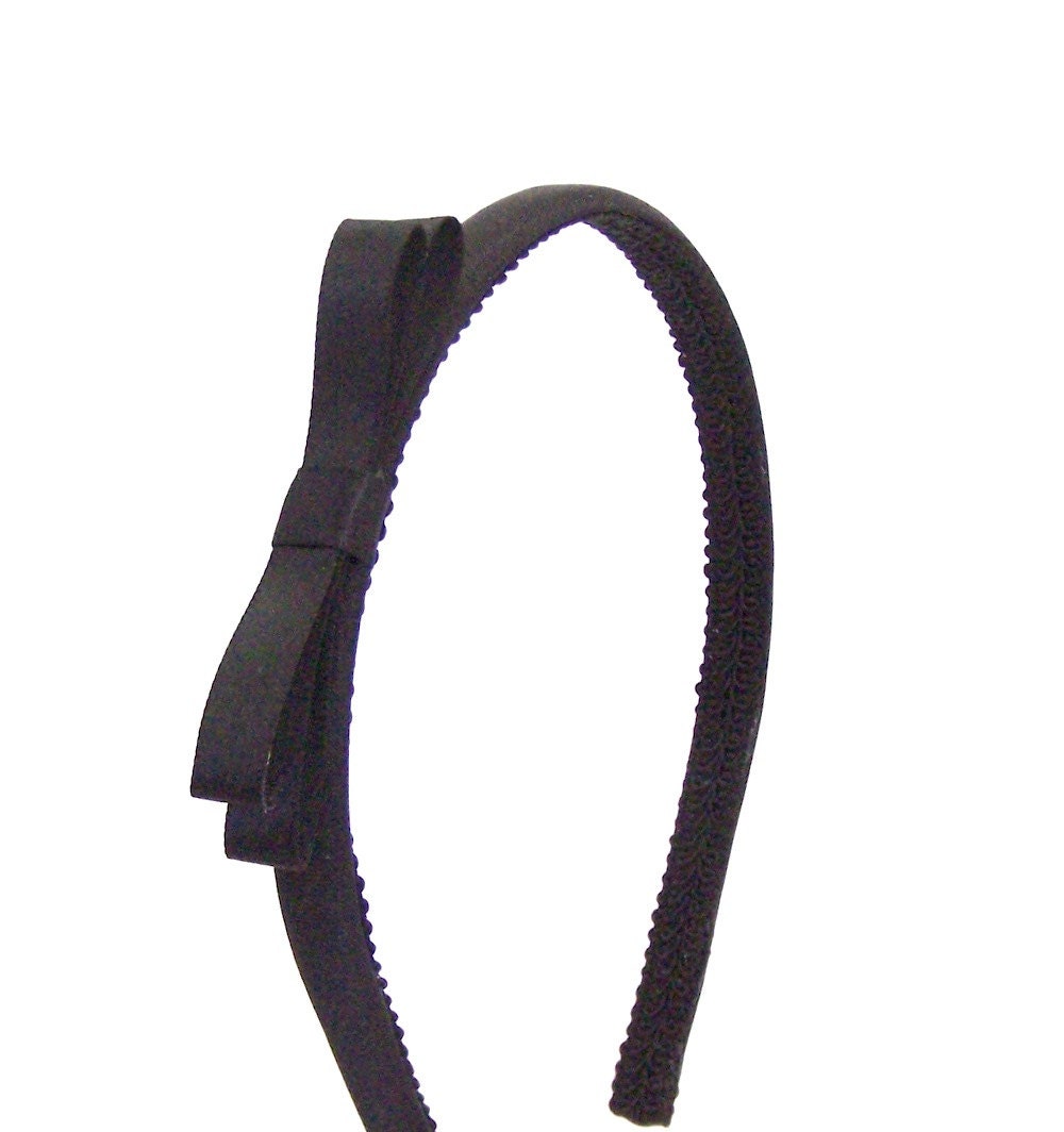 Black Bow Headband Satin Skinny Headband Black by BellaHeadbands