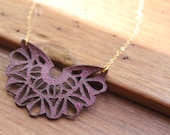 Brussels Dark Red Wine Leather Lace Butterfly Medallion Necklace on Gold Filled Chain - Take Flight