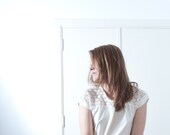 Wera off-white t-shirt with lace details, open back, soft, cool, size medium, Bohemian, Boho, Hippie