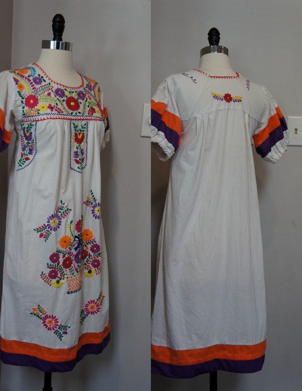 Vintage 70s Mexican Peasant Maxi Dress Girls - Size 10