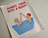 1960s Vintage School Mini Safety Poster. Always Swim With a Buddy.