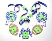 Football baby shower decorations blue and green it's a boy banner by ParkersPrints on Etsy