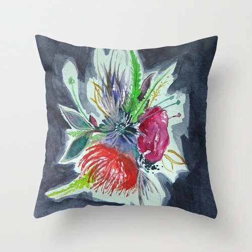 30% Off SALE - Accent Pillow - Watercolor Throw Pillow Cover - Bouquet - Floral Art Painting - Decorative Pillow - Home Decor - Housewares