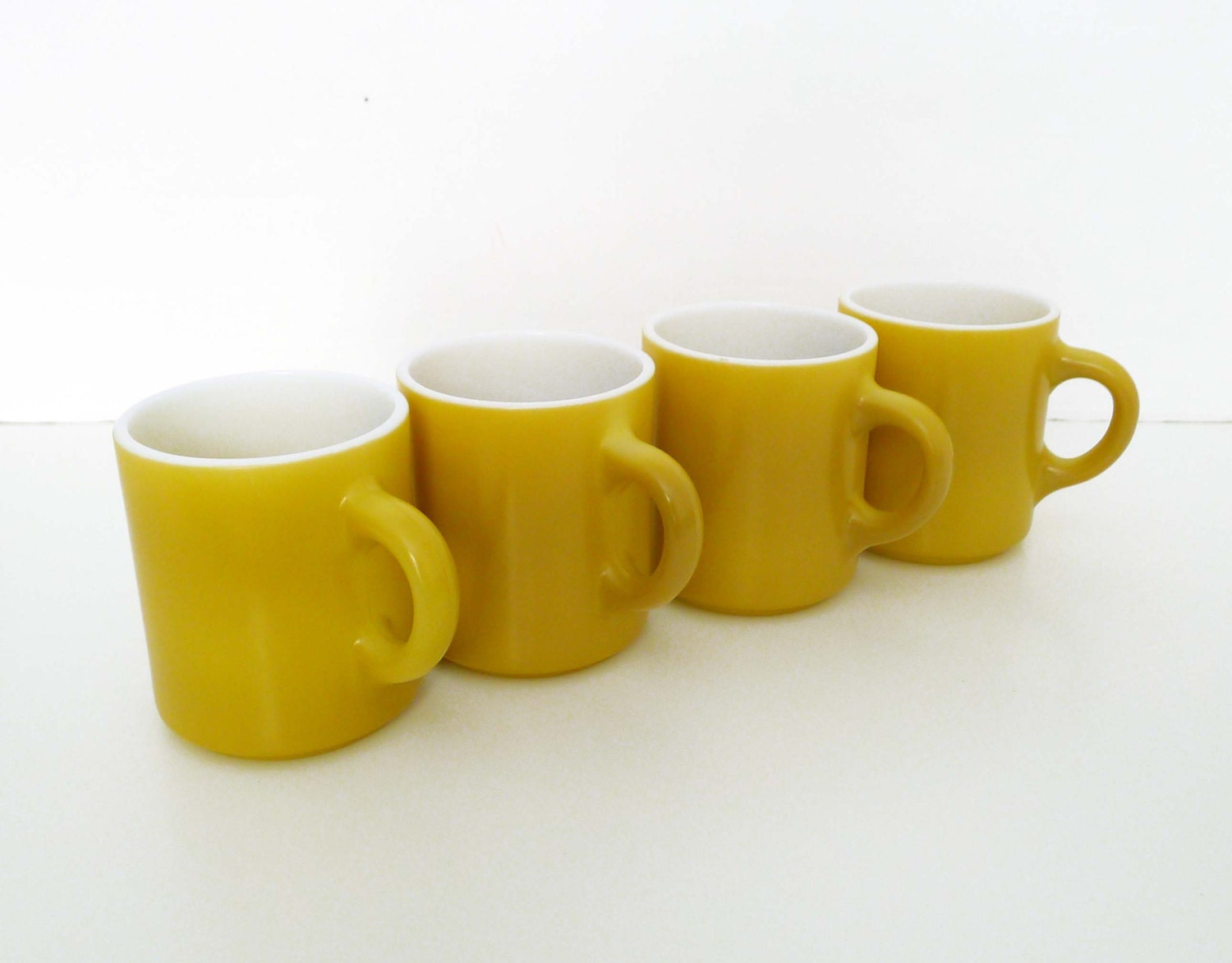 4 Vintage Color Mustard Milk Glass Mugs
