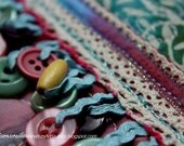 MarveLes BUTTON UP and QUILTED in Pink and Aqua Table Runner button trim ribbon Easter Mother's Day Pastel Graduation