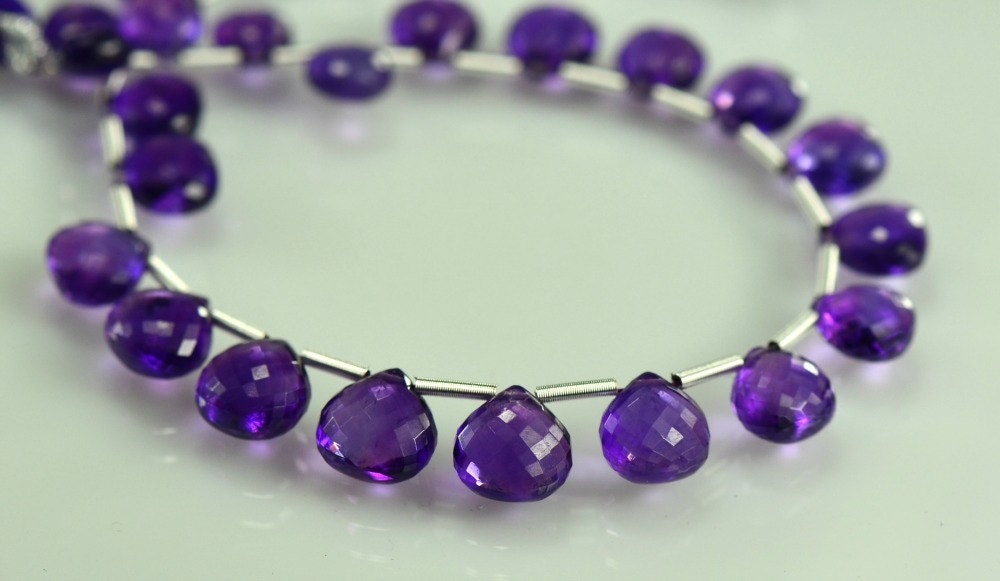 AAA Amethyst Briolettes Micro Faceted Amethyst Heart Briolette Beads