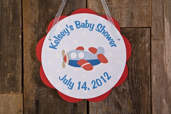 Airplane Red and Blue Door Hanger - Plane Baby Shower Decorations - Airplane Welcome Sign in Red & Blue