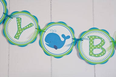 Whale HAPPY BIRTHDAY Banner - Ocean Party Decorations, Preppy Ocean Party, Whale of a Good Time in Aqua Blue and Green Il_170x135