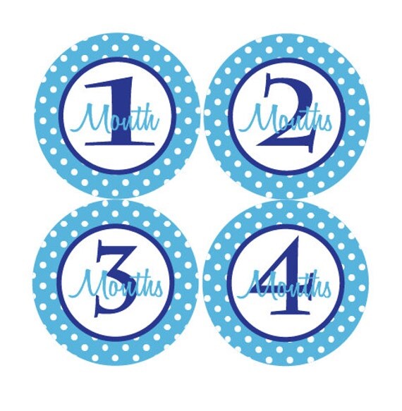 Baby Month Stickers Baby Boy Monthly Milestone Stickers Navy Blue Light Blue Polka dot 12 Month Stickers Baby Shower Gift Aaron-T Il_570xn