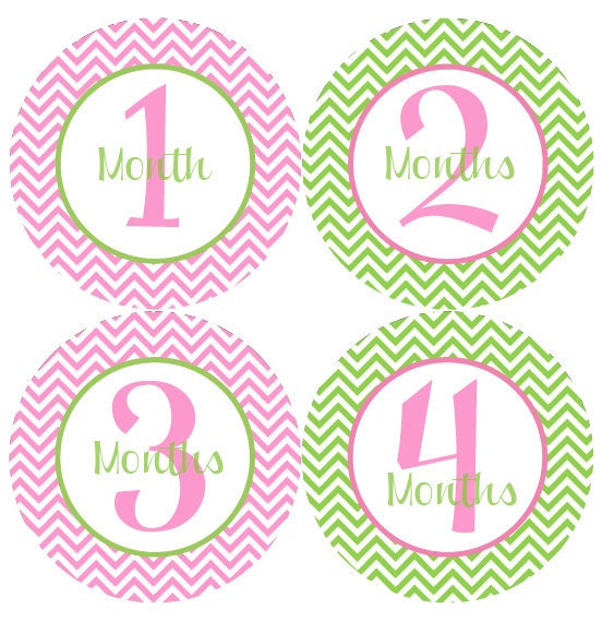 Baby Month Stickers Baby Girl Monthly Stickers Hot Pink Green Girl Stickers Month Stickers Baby Shower Gift Photo Prop - Annika Il_570xn