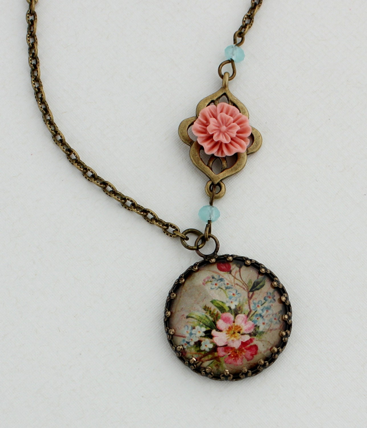 SHOP SALE- Vintage Inspired Bouquet of Flowers Necklace in Antique Brass