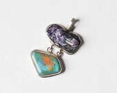 SHOP SALE / vintage charoite and turquoise carved frog hinged pendant / Frog Prince pendant