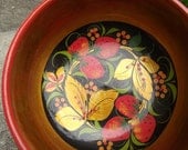 Russian Salad Bowls, Lacquer Traditional Russian Bowls, wooden bowls, strawberry
