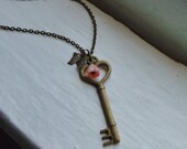 Heart Key Necklace. Vintage Inspired Necklace. Charm Necklace. Love Necklace. Butterfly Necklace. Peach Flower Necklace