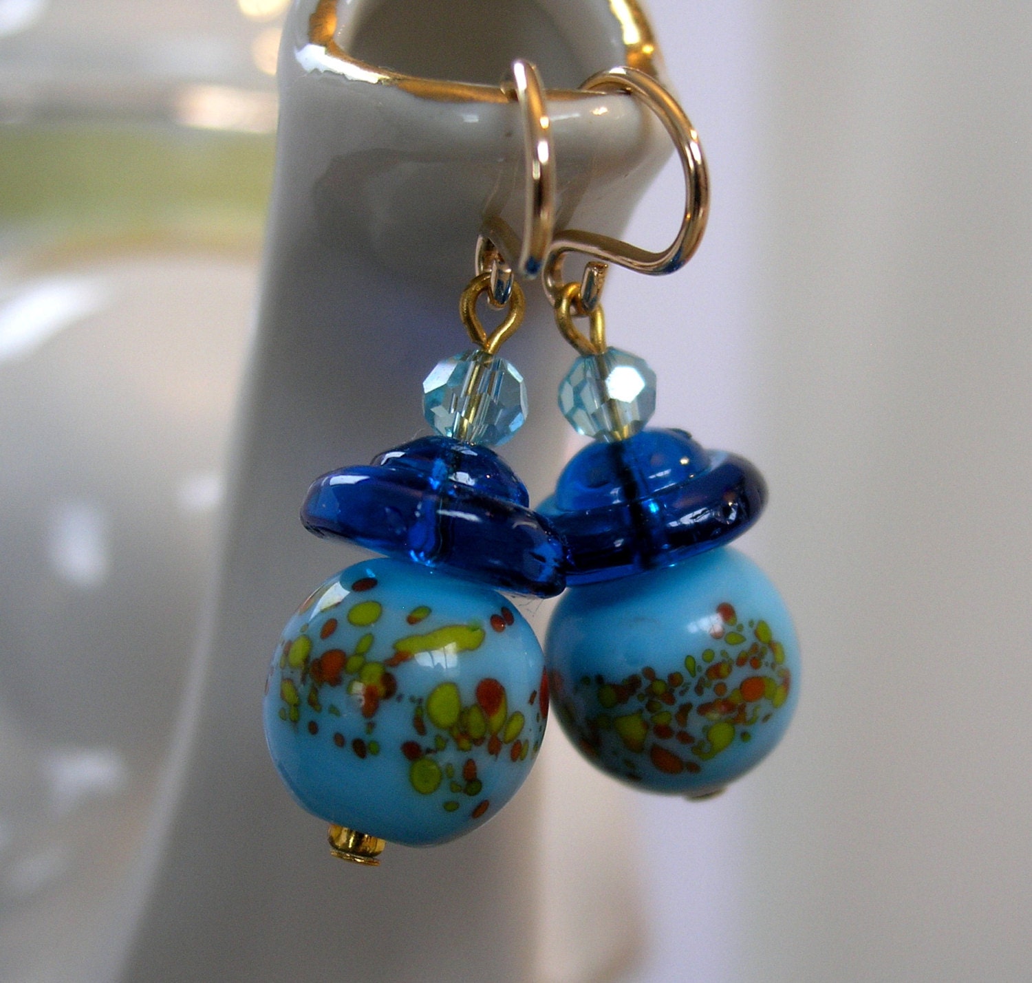 Whimsical Vintage Blue Glass Earrings