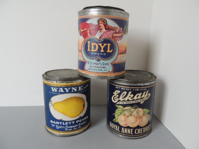 Set of Three Large Canned Fruit Tins