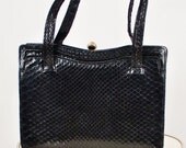 gorgeous 50's reptile black handbag, excellent condition