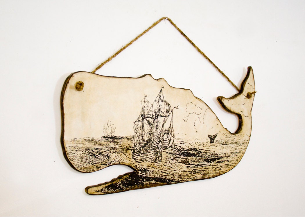 Giant Sperm Whale with Whale Hunting Scene Nautical Wall Decor
