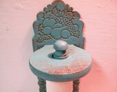 UPcycled Paper Towel Holder. Handpainted, Distressed  in Provence/Aqua