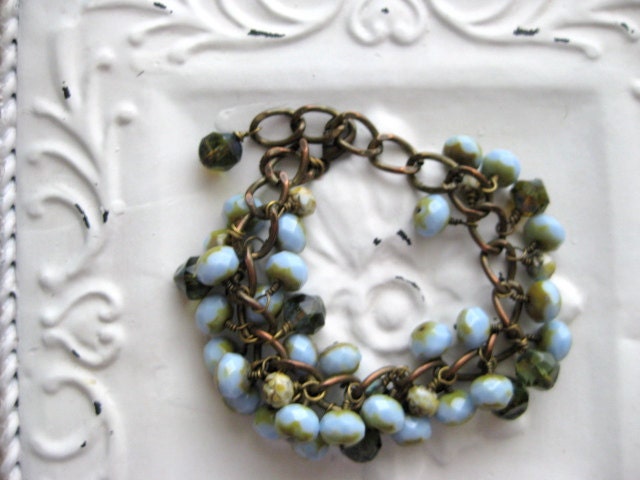 Summer Beach Blue Vintage & Czech Glass Beaded Bracelet