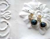 Sapphire Teardrop CZ Stud Gold Earrings Something Blue Bride Bridesmaids
