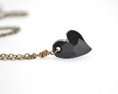 Heart Pendant, Anti-Valentine, Black Heart, Swarovski Crystal,Love, Hate, Gothic, Antiqued Brass, Gift For Her Under 30