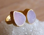 Baby Pink Double Geode Druzy Ring - Adjustable - Statement Ring, Mother's Day Gift
