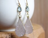 Blue Topaz and Soft Grey Agate Druzy Teardrop Earrings - 14K Gold Fill - December Birthstone