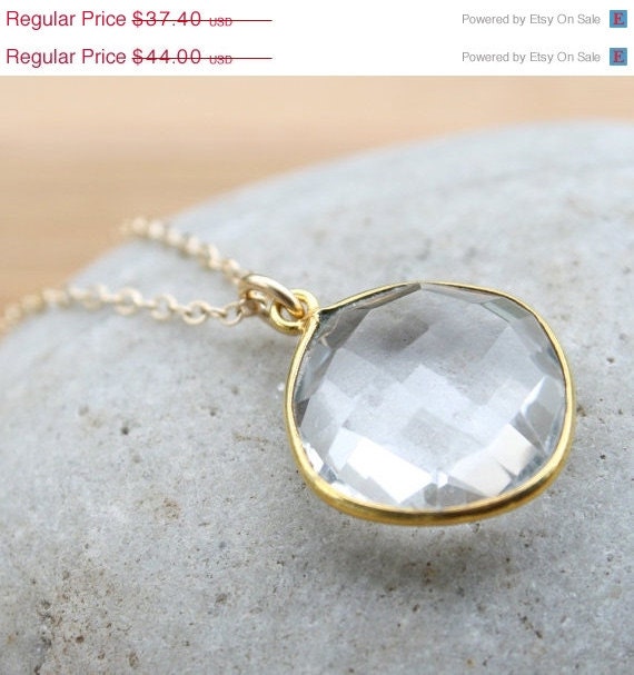 CLEARANCE SALE MOTHERS Day Sale Gold Crystal Quartz Necklace - Bridesmaids Necklace - 14Kt Gold Fill