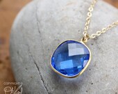 Memorial Day SALE Swiss Blue Quartz Cushion Cut Necklace - 14kt gold fill