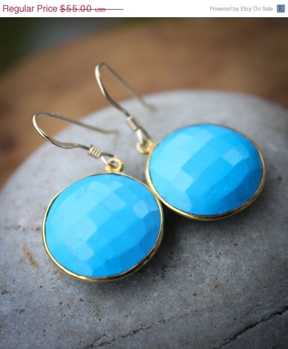 SALE 15 OFF Gold Sleeping Beauty Turquoise Earrings - Gemstone Earrings - 14KT Gold Fill