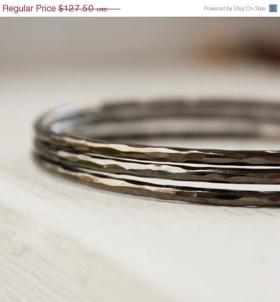 CLEARANCE SALE SALE - Black Rhodium Bangles - Set of 3 Bangles - Hammered - Marked Down