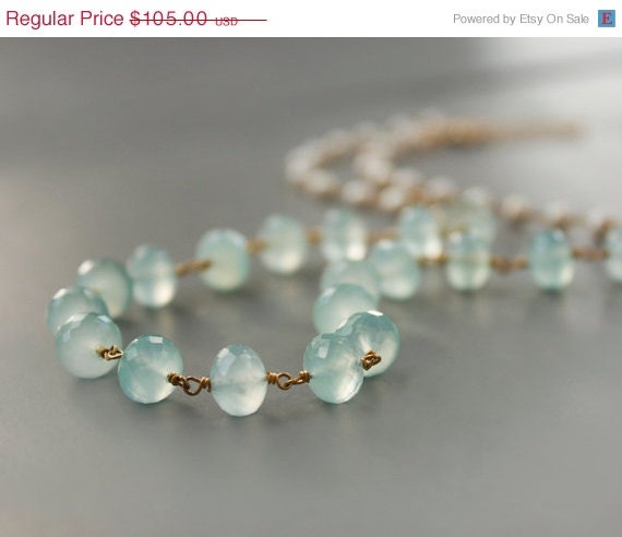 Memorial Day SALE Aqua Blue Chalcedony Necklace - Mint Green, Sea Foam Green - Blue Topaz, White Freshwater Pearls, Something Blue