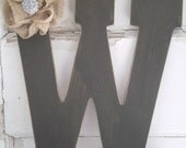 Adorable Rustic and Distressed Chocolate Brown Letter Initial with Burlap Embellishment and Crystal Brooch Great for Wedding Decor