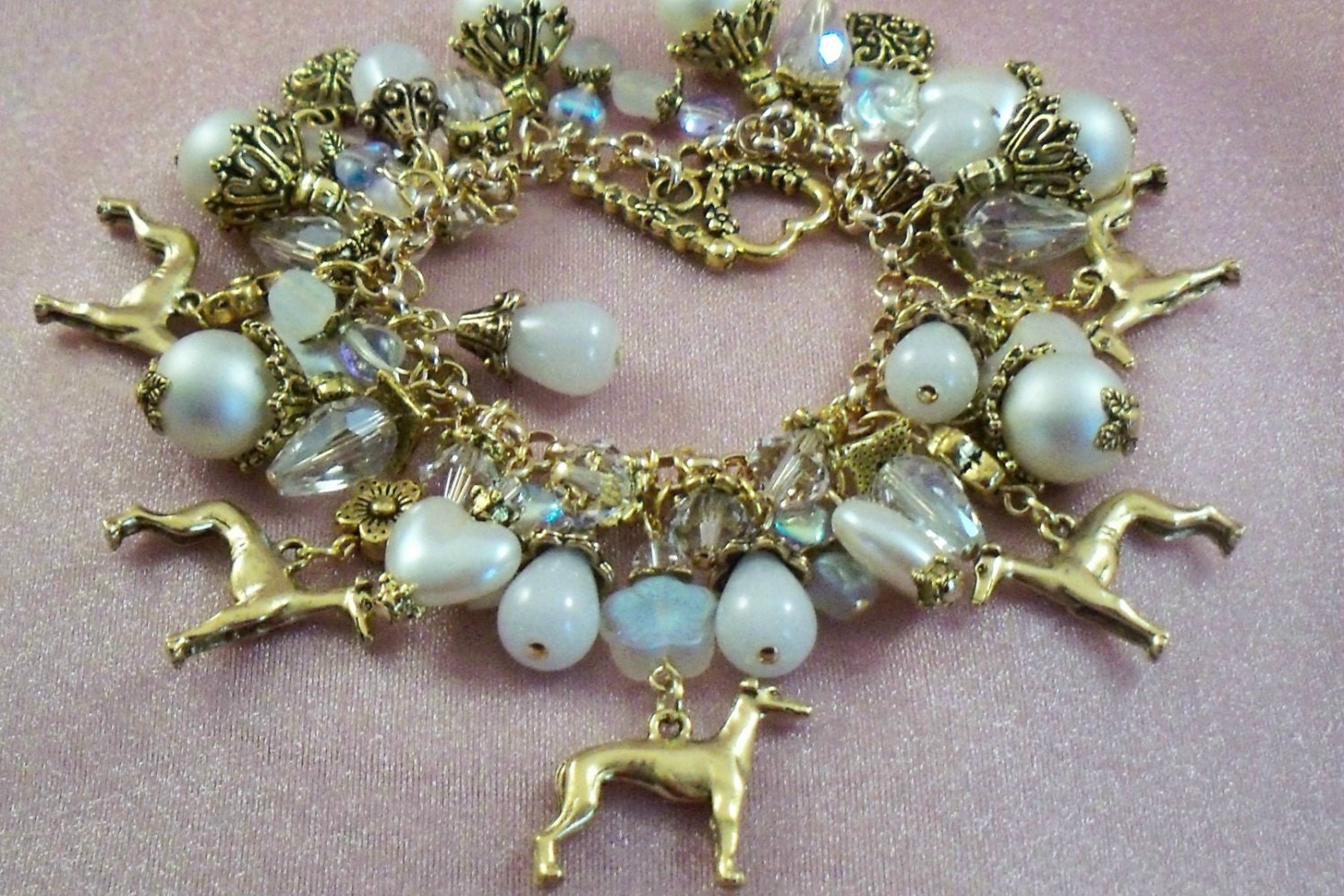 GREYHOUND - Italian Greyhound -  brjan1- Whippet -  Dog - Charm Bracelet  - Snow Jade -   Handcrafted - FREE shipping