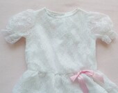 Lace - White - Girl - Size 5 - Dress - Puff Sleeve - Drop Waist -  Floral Lace - Wedding - Flower Girl - Retro - First Communion