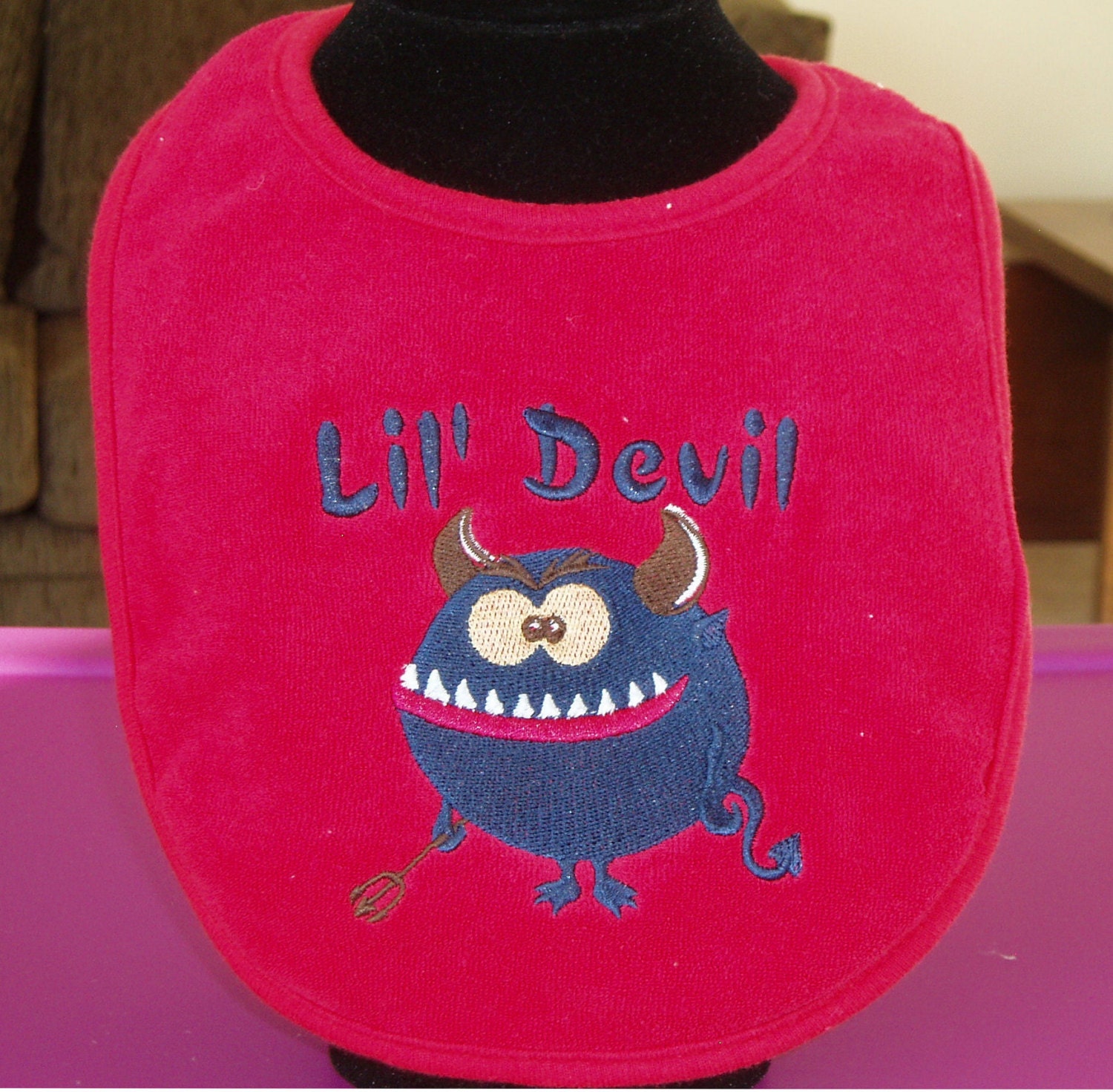 Little blue devil baby bib
