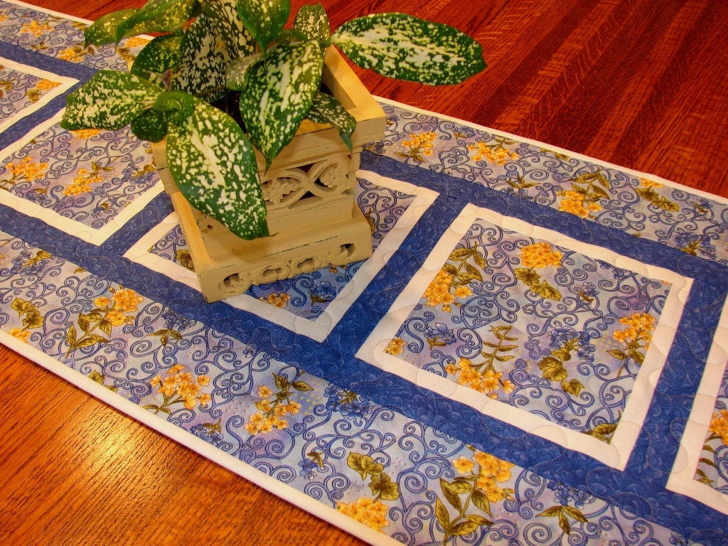 Blue and Yellow Quilted Table Runner
